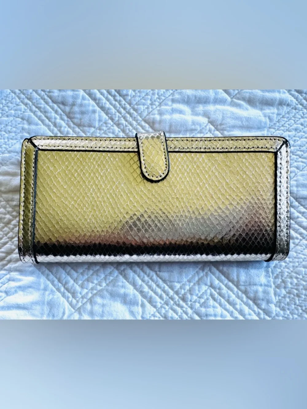 ALDO Metallic Gold Snake-Embossed Wallet Clutch New Without Tags